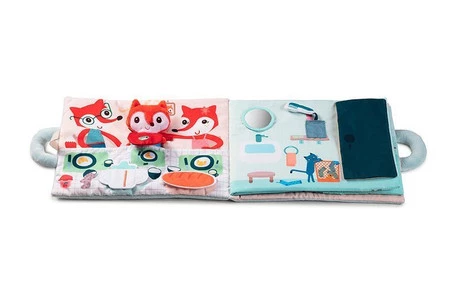 LILLIPUTIENS Miękka książeczka aktywizująca z mini - przytulanką „Dzień dobry, mały lisku” 18 m+