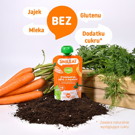 Smileat, BIO Mus z gruszką, bananem i marchewką 6m+, 100 g