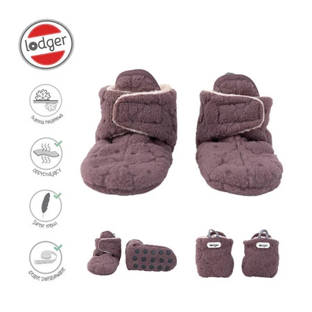 Lodger Polarowe buciki kapcie z antypoślizgową podeszwą wrzosowe Fleece Mauve 6-12 m