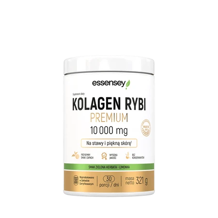 Essensey Kollagen Rybi 10000 mg na stawy, włosy z kwasem hialuronowym 321g smak zielona herbata