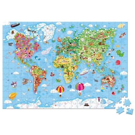 Janod Puzzle w walizce Ogromna mapa świata 300 elementów 7+ Made in France (stary indeks: J02656)