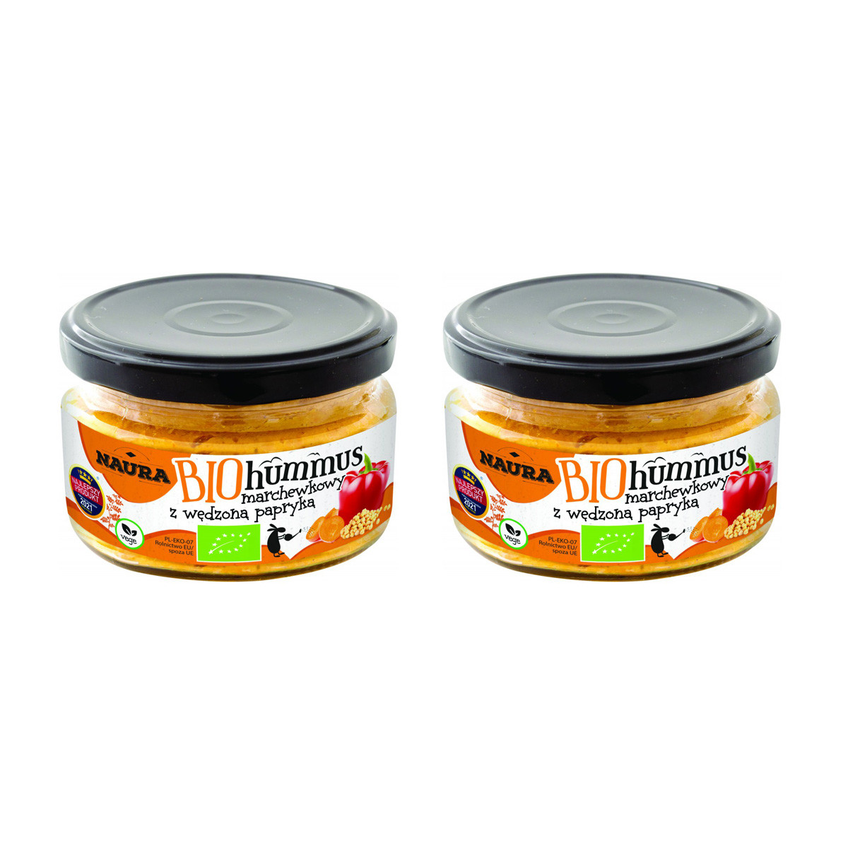 Zestaw 2x Hummus marchewkowy z wędzoną papryką BIO 190 g - Nabea.pl