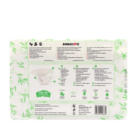 BAMBOOLOVE, Pieluszki jednorazowe bambusowe, rozmiar XS, Newborn (2-4 kg), 27 szt.