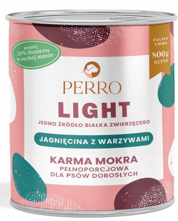 Perro LIGHT Karma mokra Jagnięcina z warzywami – monobiałkowa formuła   - Karma mokra dla psa - 800 g