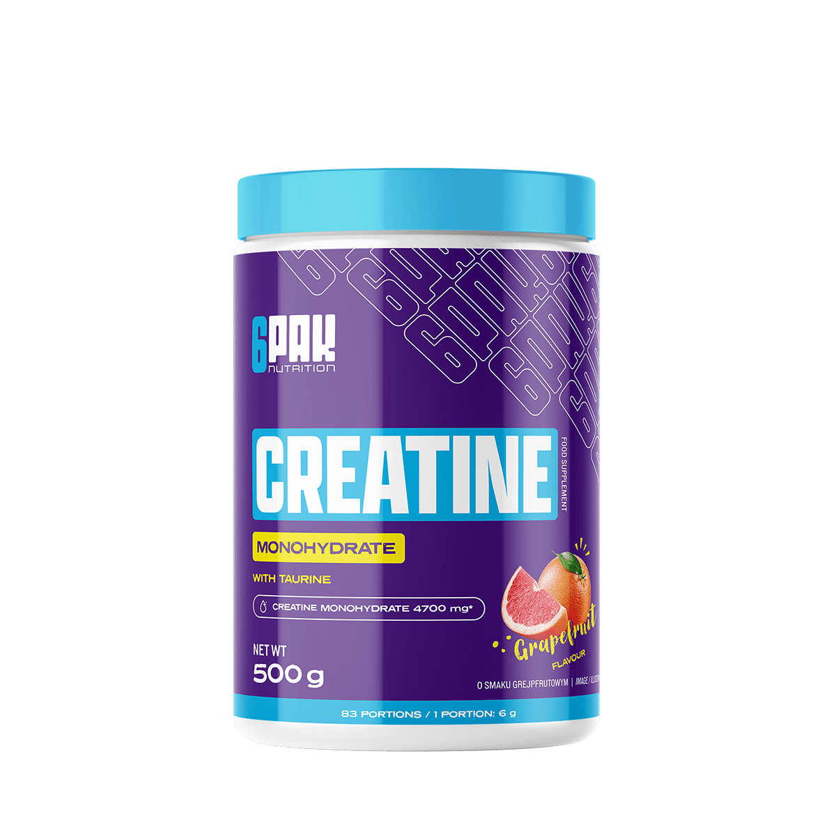 6PAK Creatine Monohydrate Kreatyna Monohydrat 500g smak grejpfrut - Nabea.pl