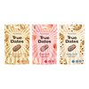 Zestaw smaków: 1x True Dates Creamy Peanut Butter daktyle o smaku kremu orzechowego 100g, 1x True Dates Sweet Peach daktyle o smaku słodkiej brzoskwini 100g i 1x True Dates Cookie Dough daktyle o smaku ciasteczkowym 100g