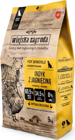 Wiejska Zagroda Karma sucha dla psa Indyk z jagnięciną (dorosły) chrupki S 9kg