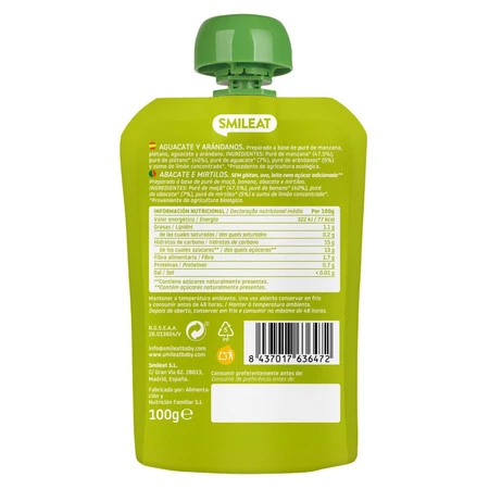 Smileat, BIO Mus z ekologicznymi jagodami i awokado, 100g