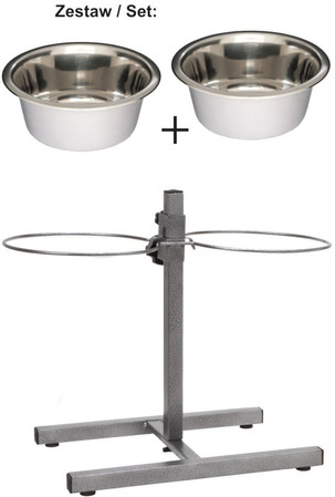 BARRY KING Stojak Regulowany z Miskami metaliczny 2 x 1,8l