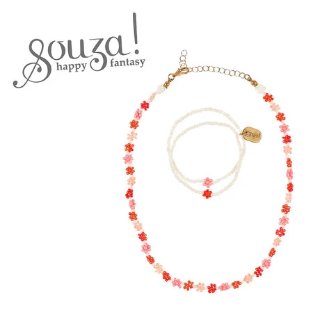 Souza! Zestaw naszyjnik i bransoletka kwiatki z koralików różowy Millie
