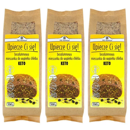 Zestaw 3x Pięć Przemian - Bezglutenowa mieszanka do wypieku chleba KETO - 500 g
