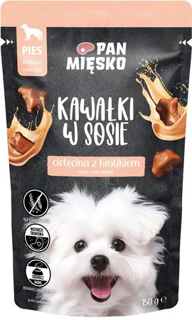 Pan Mięsko Kawałki w sosie Cielęcina z królikiem - mokra karma dla psa - 150g