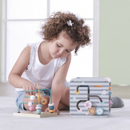 Viga Toys − PolarB Activity Box, drewniane edukacyjne centrum gier 5w1 kostka