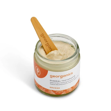Georganics, Mineralna pasta do zębów w słoiku, bez fluoru, do codziennej pielęgnacji, smak pomarańczowy, 60 ml