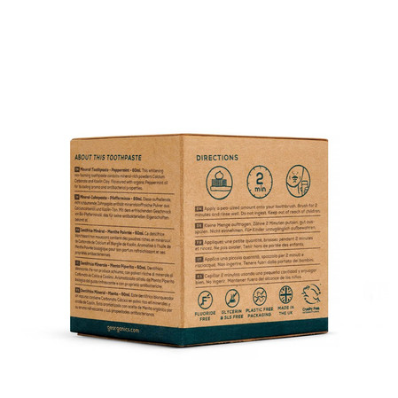Georganics, Mineralna pasta do zębów w słoiku, bez fluoru, do codziennej pielęgnacji, smak mięty pieprzowej, 60 ml