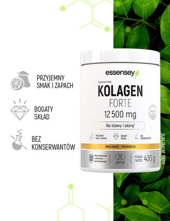 Essensey Kolagen FORTE 12 500mg Premium 400g smak mango pomarańcza