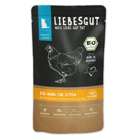 LIEBESGUT Junior Bio Huhn - kurczak z płatkami kokosowymi ekologiczna mokra karma dla kociąt (100g)