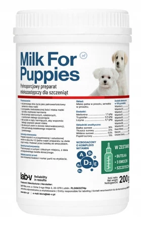 Lab-V Milk For Puppies preparat mleko zastępczy dla szczeniąt -zestaw z butelką 200g