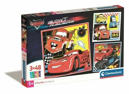 Clementoni Puzzle 3x48el SuperColor Glow Racers. Cars Auta 25309