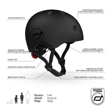 SCOOTANDRIDE Kask S-M dla dzieci 3+ lat Black