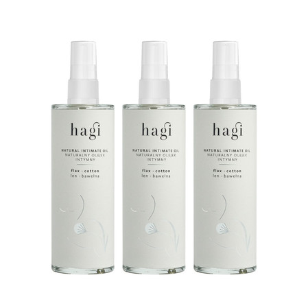 Zestaw: 3x Hagi − Len i bawełna, naturalny olejek intymny − 100 ml