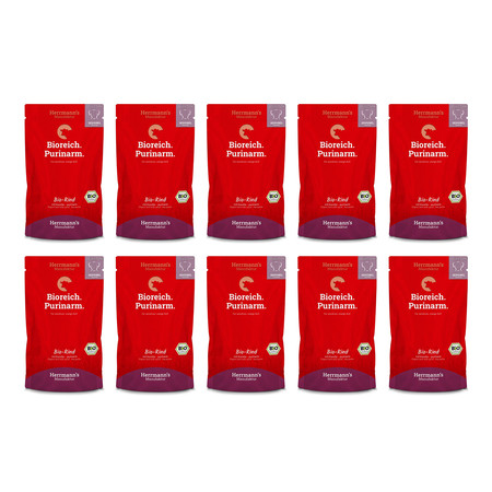 Zestaw 10x HERRMANN'S Selection Sensitive Dog Bio Rind Purinarm - bio wołowina, niski poziom puryn (150g)