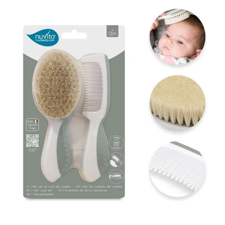 Nuvita, Zestaw dla dzieci: szczotka i grzebień, Sage Green
