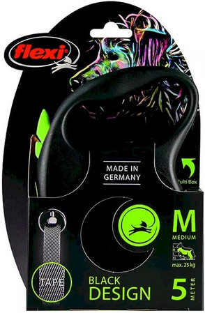 FLEXI BLACK Design Smycz taśmowa M / 5m zielona