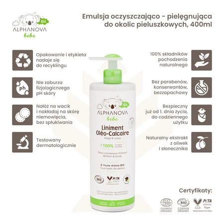 Alphanova Bebe Bio, Delikatny Balsam Oliwny dla niemowląt, 400ml