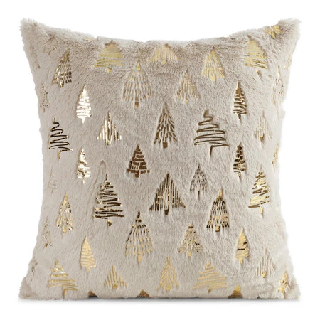 Poszewka świąteczna 45x45 cm – futerkowa z choinkami, beżowa