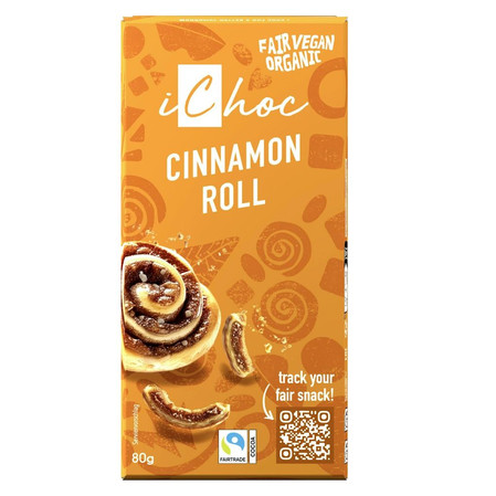 ICHOC TABLICZKA KAKAOWA Z CYNAMONEM I KAWAŁKAMI WAFLI FAIR TRADE BIO 80 g