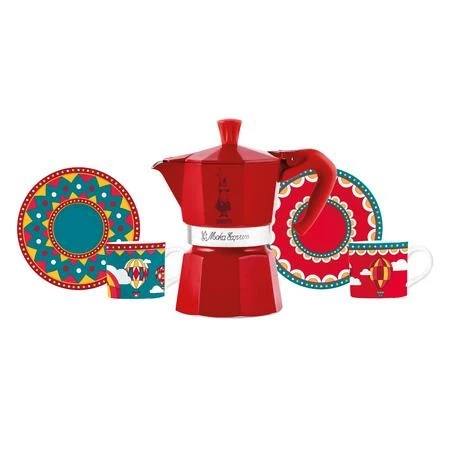 Bialetti - Zestaw Winter Wonderland kawiarka Moka Express 3tz + 2 filiżanki ze spodkami