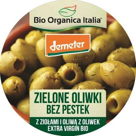 OLIWKI ZIELONE BEZ PESTEK Z ZIOŁAMI I OLIWĄ Z OLIWEK EXTRA VIRGIN DEMETER BIO 125 g - BIO ORGANICA ITALIA