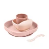 Beaba, Komplet naczyń z silikonu z przyssawką, pink
