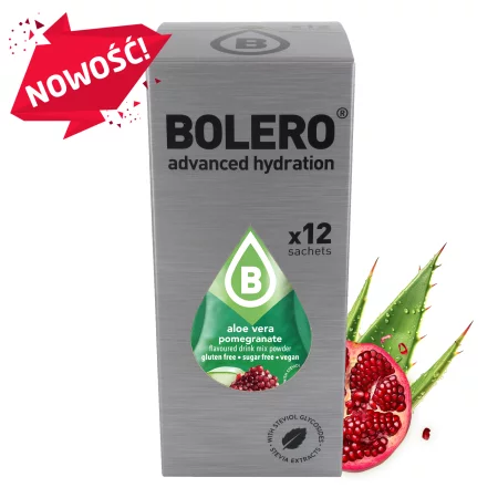 Zestaw Bolero Aloe Vera Pomegranate (Aloes z Granatem) ze stewią 12 szt. x 9 g napój w proszku bez cukru