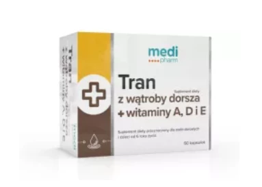 Medi Pharm − Tran z dorsza + wit.A,D,E − 60 kaps KRÓTKA DATA 23.02.2024