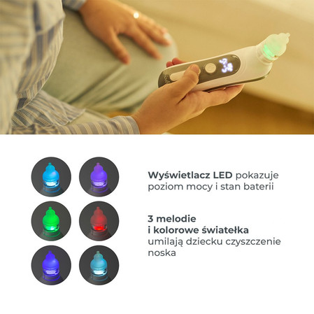 Nuvita, Elektryczny aspirator do oczyszczania nosa niemowląt z kołysankami i uspokajającym światłem LED, Biały