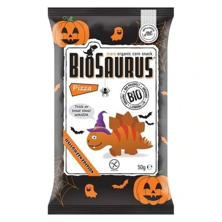 Chrupki kukurydziane Dinozaury HALLOWEEN o smaku pizzy BEZGL. BIO 50 g