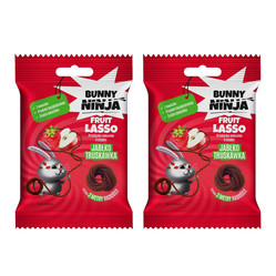 Zestaw: 2x Bunny Ninja Fruit Lasso Przekąska Owocowa W Kształcie Sznurków smak Jabłko Truskawka 20g