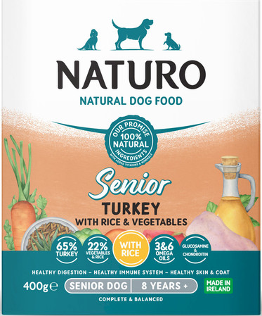 NATURO Senior Dog Indyk Ryż Warzywa tacka 400g