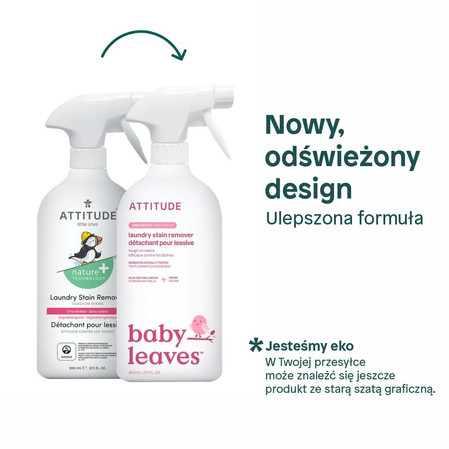 Attitude BABY LEAVES™, Odplamiacz do ubranek dziecięcych w spray'u, bezzapachowy, 800 ml
