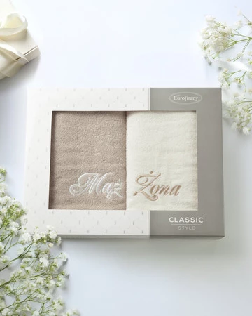 Komplet Ręczników Mąż Żona Kremowy