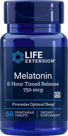 Life Extension − Melatonin 750 mcg 6 Hour Time Release − 60 tabl.