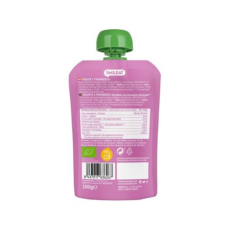Smileat, BIO Mus z malinami i jogurtem 9m+, 100g