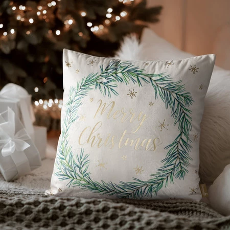 Poszewka świąteczna 45x45 cm – welwetowa ze świątecznym nadrukiem