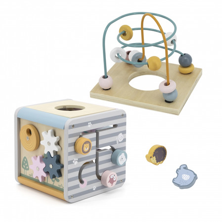 Viga Toys − PolarB Activity Box, drewniane edukacyjne centrum gier 5w1 kostka