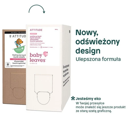 Attitude BABY LEAVES™, Płyn do mycia butelek oraz akcesoriów dziecięcych, bezzapachowy, REFFIL, 2L