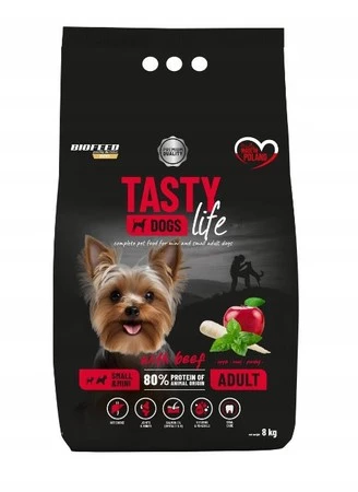 BioFeed Tasty Dog Life Pełnoporcjowa Karma z Wołowiną dla Psów Dorosłych Małych i Miniaturowych Ras 8kg