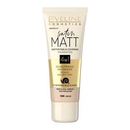 Eveline − Satin Matt Foundation, matujący podkład do twarzy 104 Beige − 30 ml