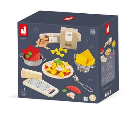 Janod Filcowy zestaw makaronów i akcesoria do przyrządzania włoskiej pasty 3+